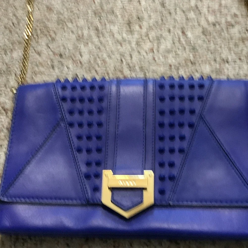 Milly Royal Blue Studded‎ Leather Chain Clutch